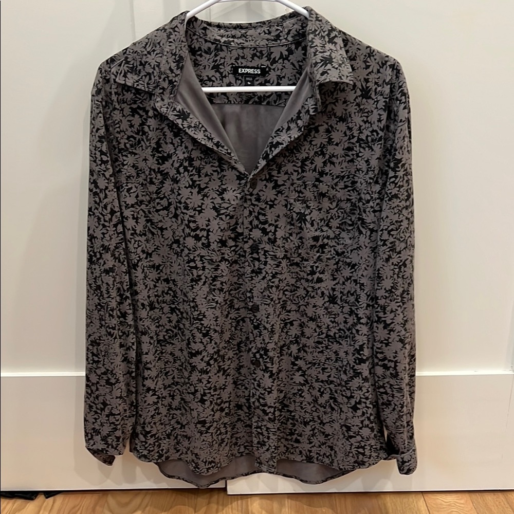 Express Men's Black Floral Shirt